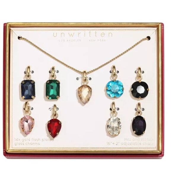 Unwritten Necklace Set Interchangeable Multi Color Glass Mix Match Pendant NIB - Picture 1 of 4